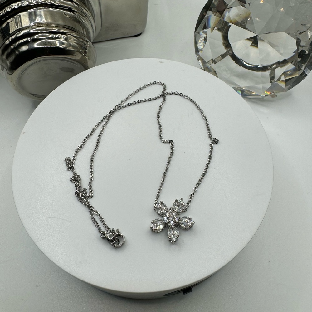 Stainless Steel and Cubic Zirconia Necklace NEW